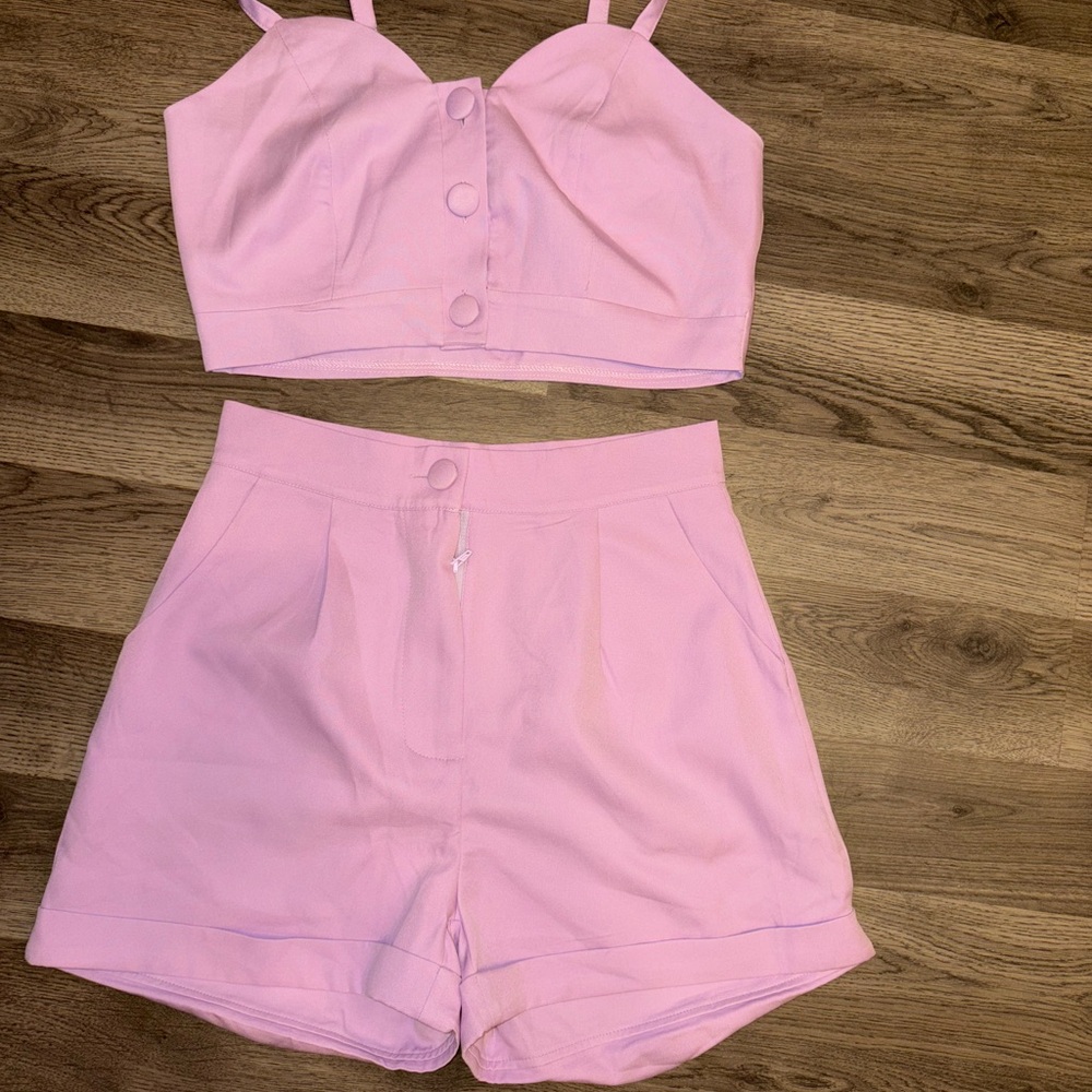Purple Two-Piece Crop Top and Shorts Set